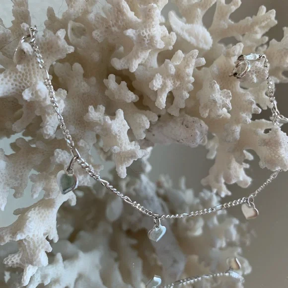 BRACELET Sterling Silver 925 Heart Charms Bracelet Dainty Minimalist Chain EUC - Picture 6 of 10